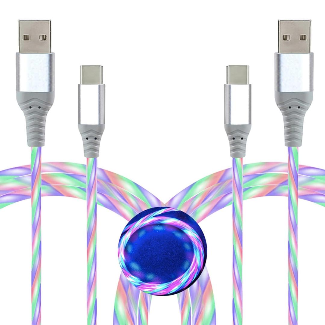 LED USB C Cable [2-Pack, 6FT], Color Change Visible Flowing LED Type C Fast Charging Cable Compatible with Phone 16 15, Samsung Galaxy S24 S23, Pixel and More (Color-Changing)