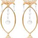 kehail 1 Pcs Gold Elegant Metal Crystal Tea Light Candle Holders with Bling Crystal Pendants, Hollow Design - Wedding Table Centerpieces for Anniversary Birthday Party, Home Decor