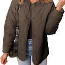 Dokotoo Womens Quilted Lightweight Jackets Button Down Puffer Jacket Coats Padded Outwear with Pockets (Brown, L)