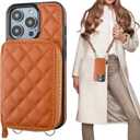 Bocasal Crossbody Wallet Case for iPhone 14 Pro, RFID Blocking PU Leather Zipper Handbag Purse Flip Cover, Kickstand Folio Case with Card Slots Holder Wrist Strap Lanyard 5G 6.1 Inch (Brown)