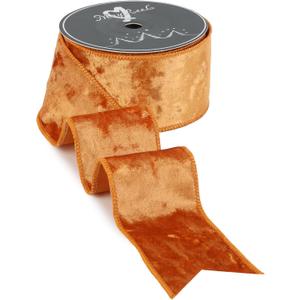 MAYREEL 2.5 Inch Cinnamon Crushed Velvet Ribbon Wired Terracotta Wired Ribbon for Christmas Tree Decorations, Thanksgiving, Fall Autumn Halloween Decor, Gift Wrapping, Wreaths, Topper Bows 10 Yards