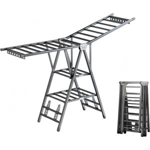 71" Foldable Clothes Drying Rack, Heavy Duty Laundry Drying Rack with Wheels, 3-Level Large Standing Clothes Rack, No Assembly Required Rust-Proof Carbon Steel for Indoor/Outdoor