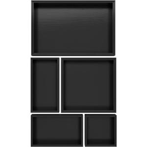 Black Bamboo Bathroom Drawer Organizer, Wooden Kitchen Utensil Holder Set of 5, Stackable Junk Drawer Organizer Tray, Multi-Use Storage Bins Boxs Dividers for Home, Office, Clothing, Makeup, Jewelry