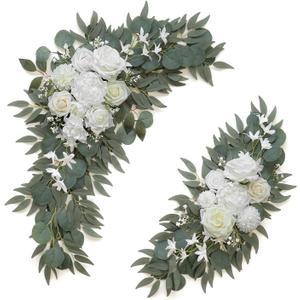 Artificial Flower Swag Set of 2 for Wedding Welcome Signs Floral Decorations, White Wedding Arch Flowers for Wedding Ceremony