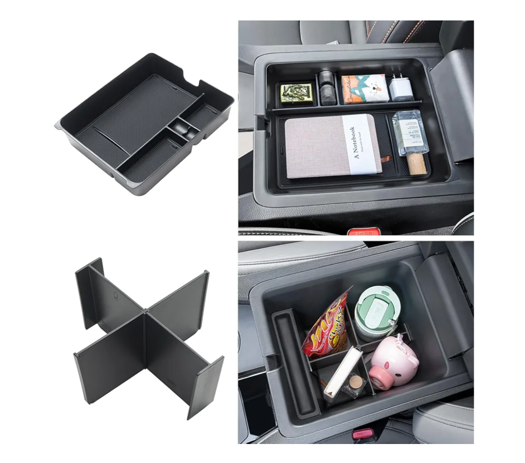 2-Piece Center Console Organizer & Armrest Divider Set for 2023-2025 Honda Pilot, 2024-2026 Passport, 2024-2025 Ridgeline | Custom Fit Durable ABS Plastic Storage Tray