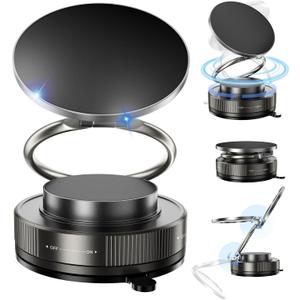 Vacuum Magnetic Phone Holder for Car,2800gf Strong Magnetic Phone Mount,360° Adjustable & Reinforced Suction Cup for Dashboard/Mirror,Car Phone Holder Compatible with iPhone Androi（Matte Black）