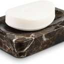 Natural Marble Soap Dish, Emperador Dark Rectangle Jewelry Dish, Dark Brown Style Shower Soap Holder, Modern Stone Sponge Holder, Bar Soap Saver Tray for Bathroom, Kitchen, Easy to Clean