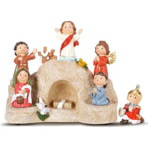 Wesiti 7 Pcs Easter Resurrection Scene Set Jesus Tomb Nativity Scene He is Risen Easter Decorations Religious Christian Home Figurines Gifts for Religious Home Office Tabletop Gift