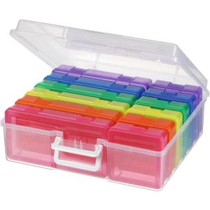 novelinks Stackable Clear Plastic Storage Boxes with Latching Lids  12 Pack (6 Medium + 6 Small) Art Supply Organizers for Crayons, Pencils, Beads, Jewelry & Crafts (Colorful)