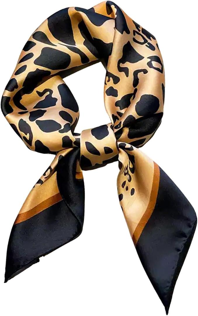 Clysoru Scarfs For Women Vibrant Colors Scarves Lightweight And Silky Square Scarf 27.5 * 27.5 in (Black Coffee Leopard Print)