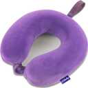 Neck Pillow for Travel Memory Foam - Airplane Pillows for Sleeping with Attachable Snap Strap Soft Washable Cover, Flight Pillow for Traveling, Car, Home, Provide Head Neck Support Rest Purple
