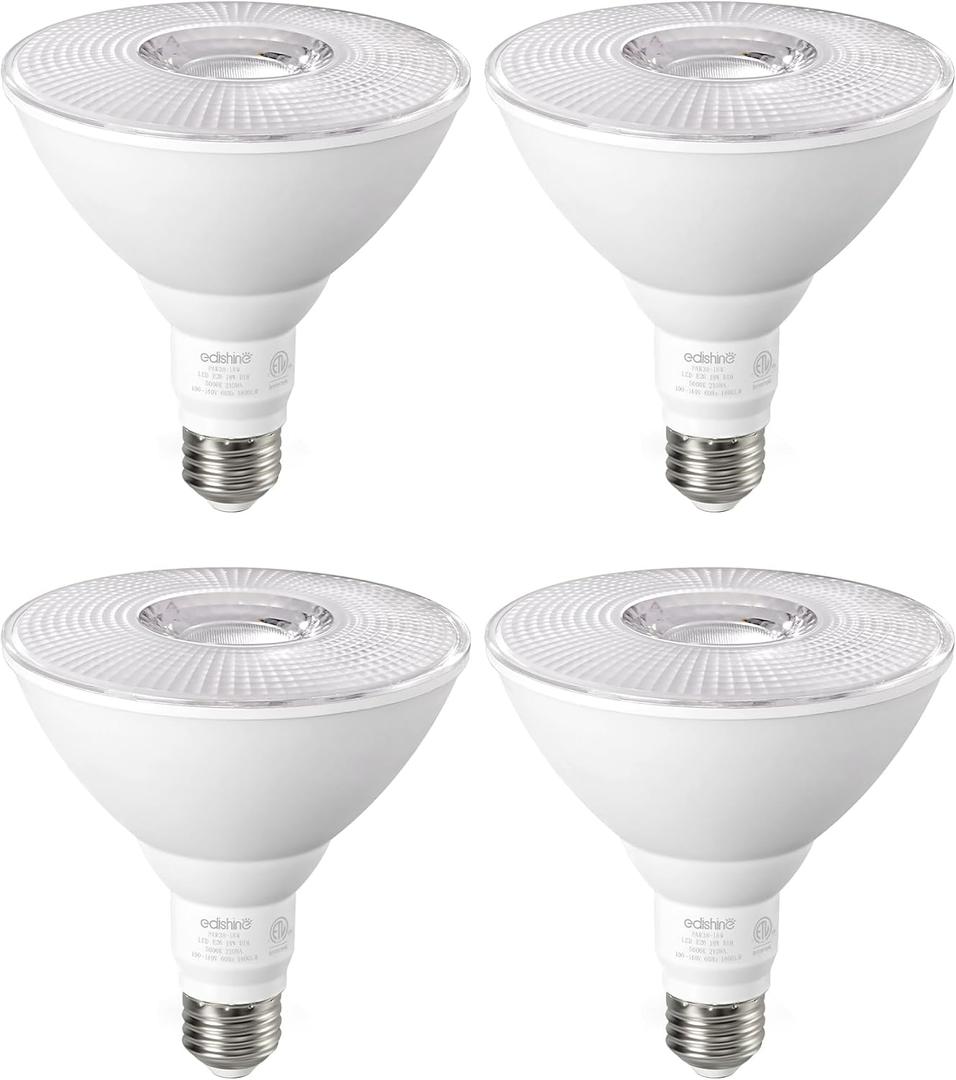 EDISHINE PAR38 Flood Lights Outdoor Bulb, Dimmable LED Flood Light Bulbs, 1800LM, 18W Equivalent 120W, Weatherproof LED Light Bulb for Backyard, Garage, Porch, Garden, 5000K Daylight, E26, 4 Pack