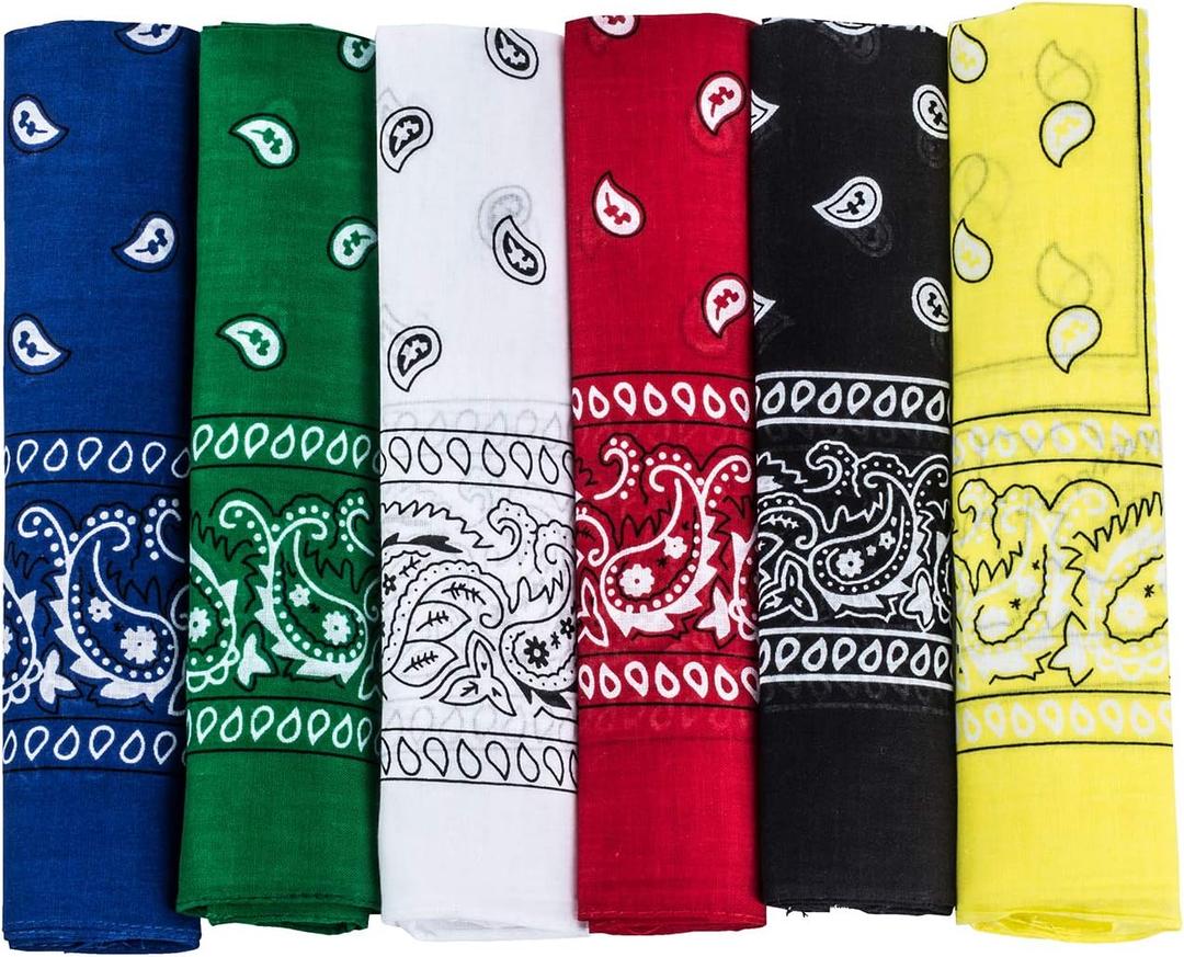 CoverYourHair Paisley Bandanas - 100% Cotton Cowboy Bandanas - 6 Pack Assorted Western Headwraps