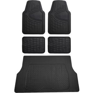 FH Group Premium Liners Tall Channel Trimmable All Weather Rubber Full Set Car Floor Mats (Black) w. Trimmable All-Season Cargo Liner (Black) - Universal Fit for Cars Trucks and SUVs