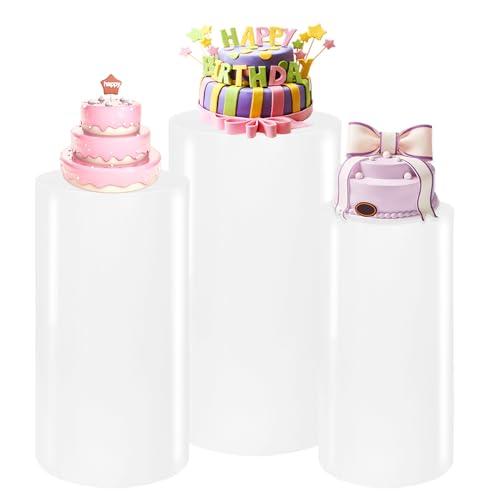 3 Pcs Cylinder Stands for Party White Cylinder Pedestal Stand for Display Foldable Cardboard Column Cylinder Table for Baby Shower Parties Birthday Wedding Pillar Display Decoration Diameter 7.87 Inch