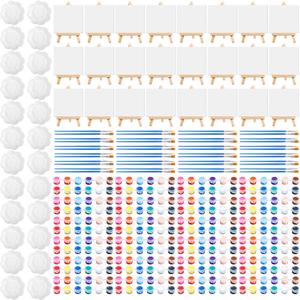 24 Set Canvas and Easel for Painting,24Pcs Canvas Boards and Easel,24Pcs 12 Colors Acrylic Paint Strips,48 Brushes,24 Palettes,Washable Acrylic Set for Crafts Painting Party Favors (4x4Inch)