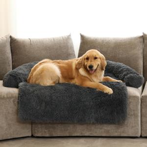 Calming Dog Bed Fluffy Plush Dog Mat for Furniture Protector with Removable Washable Cover for Large Medium Small Dogs and Cats (Extra Large(53x39.3x6), Dark Grey)