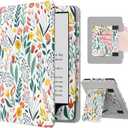 MoKo Case for 7"/6.8" Kindle Paperwhite(12th/11th Generation-2024/2021) and Kindle Colorsoft Signature Edition, Slim PU Shell Cover Case with Auto-Wake/Sleep for Kindle Paperwhite 2024, Flowers