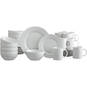 Pfaltzgraff Sylvia 32-Piece White Dinnerware Set, Service for 8, Durable Stoneware Plates, Bowls, and Mugs, Microwave and Dishwasher Safe