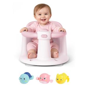 Baby Bath Seat for Babies 6 Months & Up - Bathtub Seats for Babies with 3 Baby Bath Toys, Non-Slip, Comfortable, Infant Bath Essentials-Pink