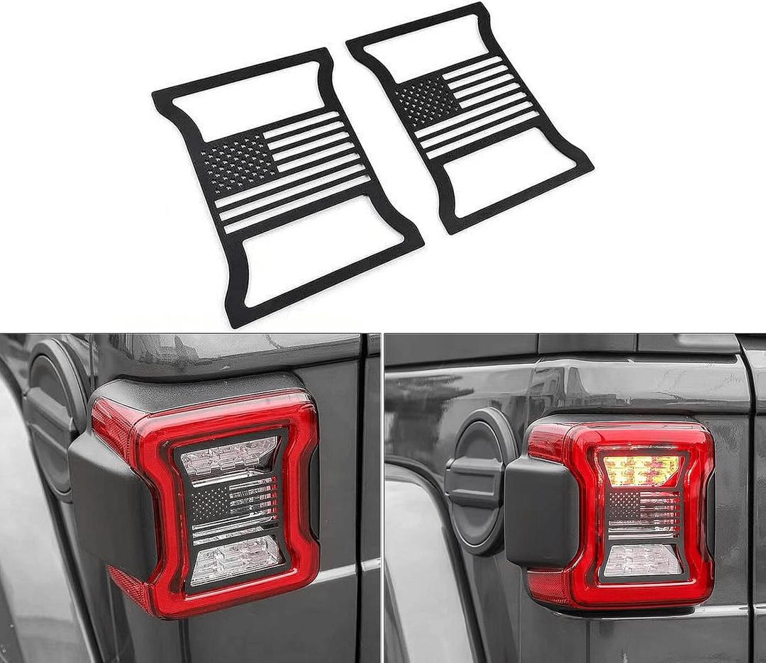 POETRYXIAO Tail Light Cover Guard with US Flag Style (LED Lights) for 2018-2023 Jeep Wrangler JL JLU(US Flag)