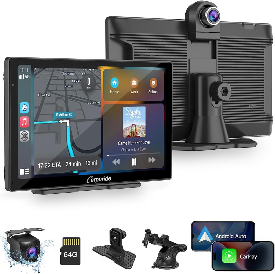 CARPURIDE W905 Portable Carplay & Android Auto, Touch Carplay Screen for Car, 4K Dash Cam,1080p Backup Camera, Car Play Navigation with Mirror Link/Siri/FM/Bluetooth/Light Sensor