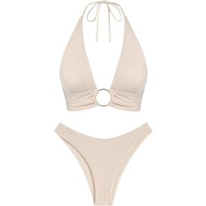 ZAFUL O Ring Halter Bikini Sets for Women High Cut Swimsuits Trendy 2 Piece Bathing Suits (X-Large)