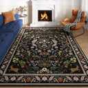 8x10 Area Rugs for Living Room Washable Rug Floral Non-Slip Large Rug for Living Room, Bedroom, Farmhouse, Dining Room, Kids Playroom (Vibrant Black) (8' x 10' (Rectangular))