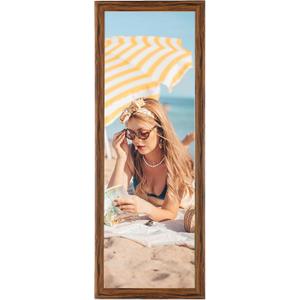 5x15 Wood Frame Brown, Rustic Natural Wooden 15x5in Poster Picture Frame, Distressed 5 x 15inch Woodgrain Gallery Photo Frame with HD Plexiglass, Horizontal Vertical Wall Mounting Display 1pcs