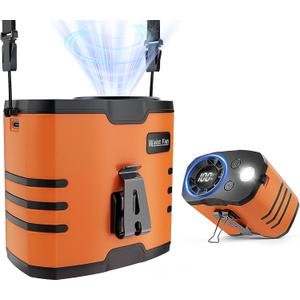 Portable 4 in1 Waist/Neck/Desk Fan with light and LED Display,10-Speed 16000RPM, 40H Runtime Cooling Personal Waist Belt Fan Clip on, Hands-Free Hanging Neck Fan for Outdoors, Hiking, Jobsite (Orange)