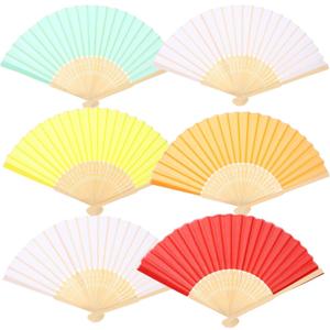 2 x GLEAVI Fabric Folding Fan 6Pcs Set Chinese Style Silk Cloth Hand Fans for Women Lightweight Decorative Hand Fans for Summer Weddings Parties Home Decor 15X8 Inches