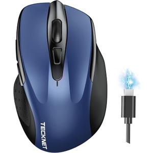 TECKNET Wireless Mouse (BT5.0/3.0 & 2.4G) Rechargeable 4800 DPI Silent USB A & Bluetooth Mouse 6 Buttons, Wide Compatibility - Blue