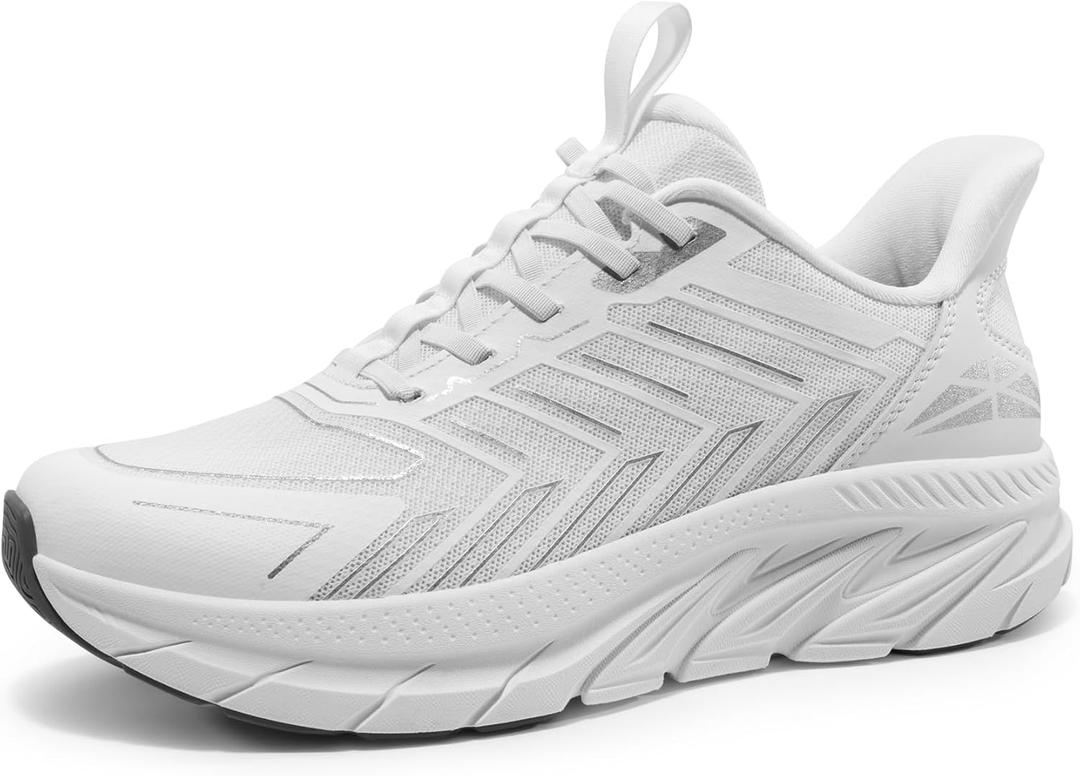 ALLSWIFIT Men's Slip On Walking Shoes Running Comfortable Tennis Breathable Non Slip Athletic Gym Workout Cross Training Fashion Sneakers (10.5, White)