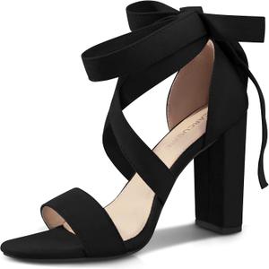 Strappy Heels for Women Chunky Heels High Heeled Sandals with Lace Up Fahsion Casual Nude Block Heel Sandals 9