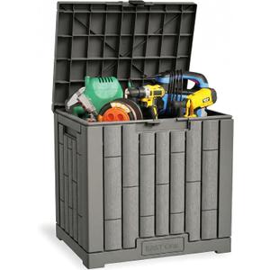 EAST OAK Outdoor Storage Box, 31 Gallon Deck Box Indoor and Outdoor Use, Waterproof Resin Storage Bin for Package Delivery, Patio Cushions, Gardening Tools, Lockable, UV Resistant, Grey