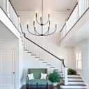 9-Light Black Chandelier for Entryway, Modern Farmhouse Dining Room Light Fixture, Industrial Candle Pendant Light for Foyer Stairway Living Room