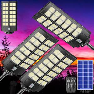 9000W Solar Street Lights Outdoor Dusk to Dawn, 240000LM 7000K IP67 Waterproof Motion Sensor Parking Lot Lights for Garden Pathway, High Efficiency LED Solar Street Lights (Black)