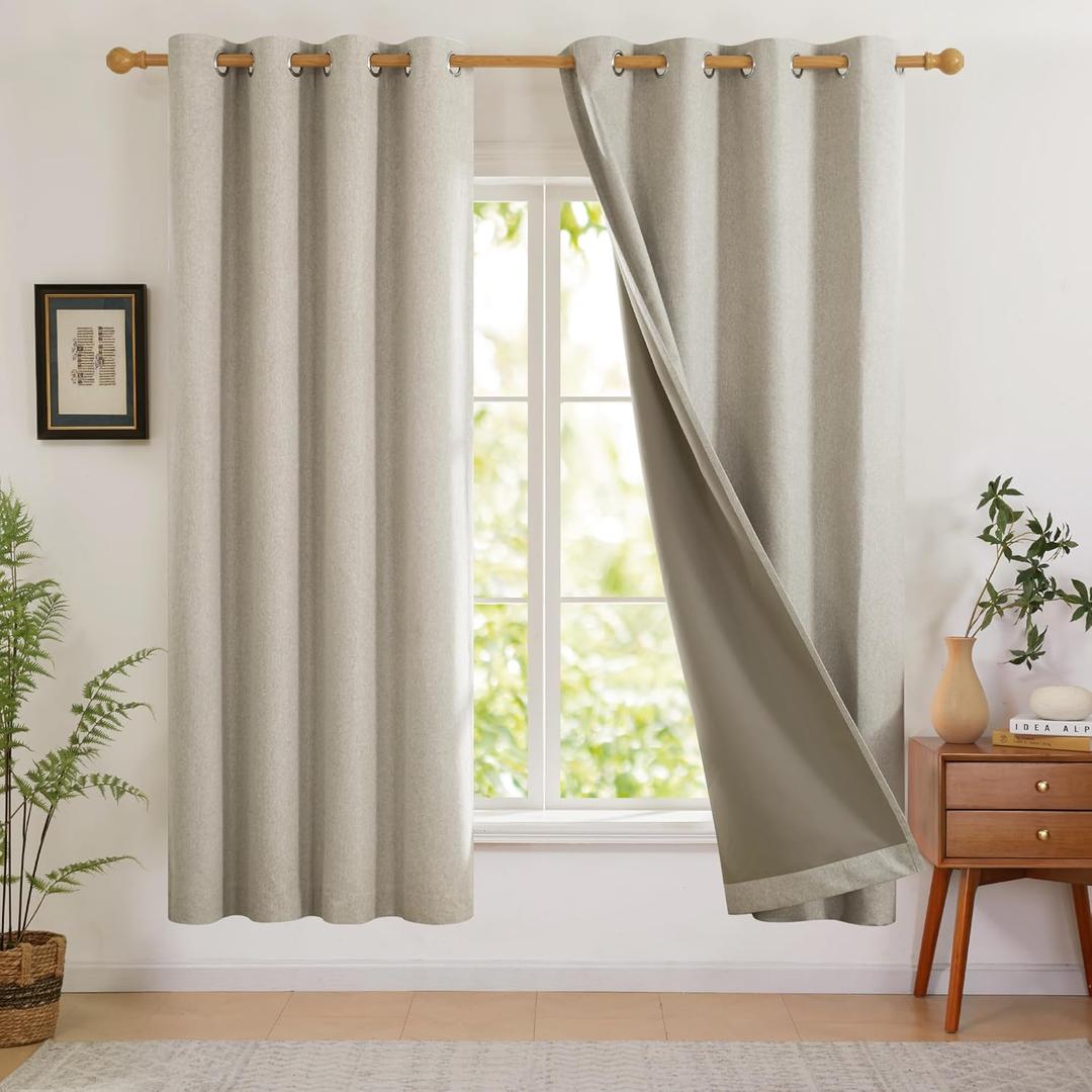 Deconovo 100% Blackout Curtains, Thermal Insulated Linen-Look Curtain Panels for Bedroom, Living Room, Energy Saving & Noise Reducing Drapes, Set of 2Linen, 52" W x 84" L (52"W x 84"L (Pack of 2), Linen/Solid)