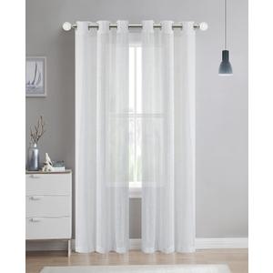Dainty Home Megan Striped Sheer Fabric 76" x 96" Window Panel Pair in White, (96MEG76WH)