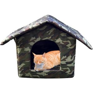 Camo Cat Houses for Outdoor Stray Cats Shelter Weatherproof Outdoor Cat House Indoor Foldable Warm Pet Cave with Paw Print for Feral Cat Dog Winter Wild Animal