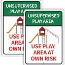 2 Pack Unsupervised Play Area at Own Risk Sign 10 x 14 inch Metal Reflective Rust Free Aluminum Sign, Weather Resistant, Waterproof, Durable Ink, Easy to Install