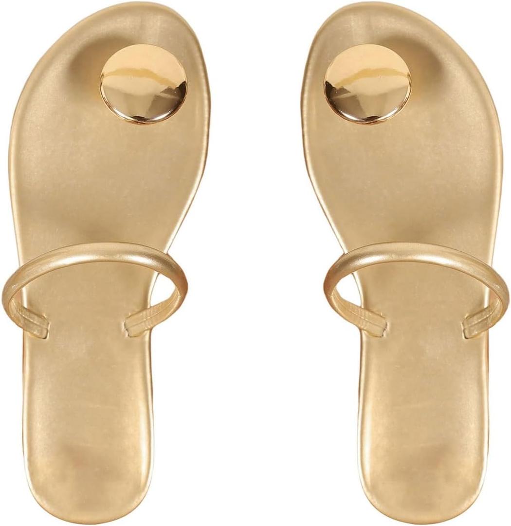 Verdusa Women's Dressy Flat Sandals Flip Flop Casual Summer Thong Beach Sandal (7.5, Gold)