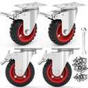 4" Swivel Caster Wheels with Safety Dual Locking and Rubber Tire Wheels, Heavy Duty - 300 Lbs Per Caster for Workbench, Cart, Trolley, Dolly, Cabinet, Compact Rubber Castor Wheels, 4-Packs