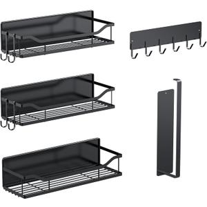 Magnetic Spice Rack, Multifunctional Magnetic Shelf for Washing Machine, Refrigerator, Microwave, and Any Metal Surface, Powerful Magnetic Shelves Include Magnetic Paper Towel Holder (5 pcs - Black)