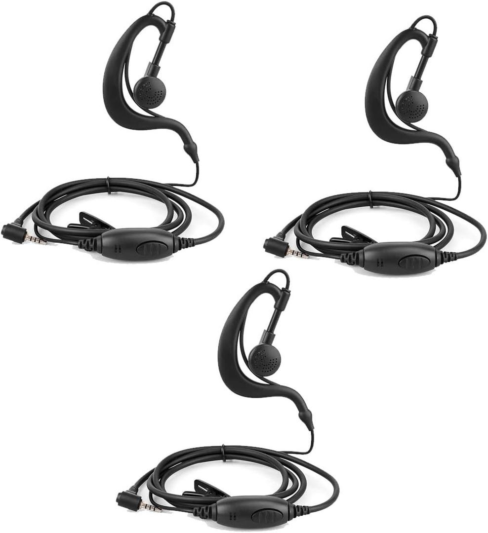 Retevis RT20 2 Way Radio Earpiece 1 Pin 2.5mm with Speaker Mic, Compatible RT20 Walkie Talkies, C Shape Earhook Lightweight Walkie Talkie Earpiece with PTT and Clip(3 Pack)