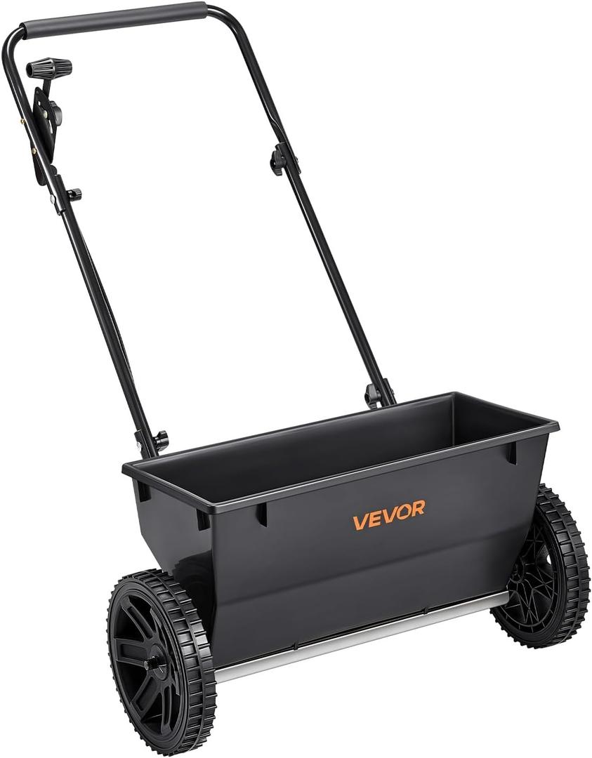 VEVOR Broadcast Spreader, 50LBS Capacity, Drop Spreader with Hopper Grate, 18 in Spreading Width & 30 Settings, 10 in All Terrain Tires, Garden & Lawn Spreaders for Seed, Fertilizer (Black)