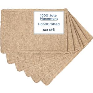 Natural Jute Placemats Set of 6, Heat Resistant Burlap Woven Place mats, Reversible Handcrafted Boho Table Decor, Rustic Farmhouse Indoor/Outdoor Table Mats for Kitchen Decor  18x12