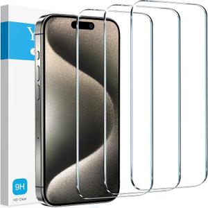 YMHML 3 Pack Compatible for iPhone 16 Plus / 15 Pro Max / 15 Plus Screen Protector Tempered GlassMilitary Grade HD Film Case Friendly