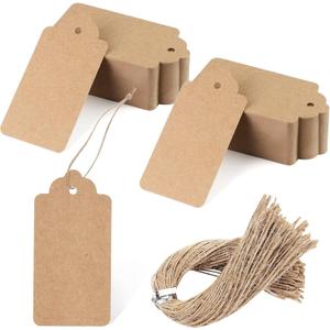 SallyFashion 100pcs Gift Tags with String Attached, 2 x 4 inch Kraft Paper Hang Tags for Clothes DIY Crafts Wedding Holiday (Brown)
