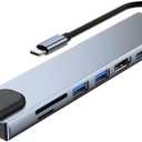 8-in-1 USB C Hub Multiport Adapter, Portable Type C Docking Station with RJ45, USB 3.0, USB 2.0, USB-C PD, HDMI, Dual Memory Card Readers, Universal for Laptop, Phone